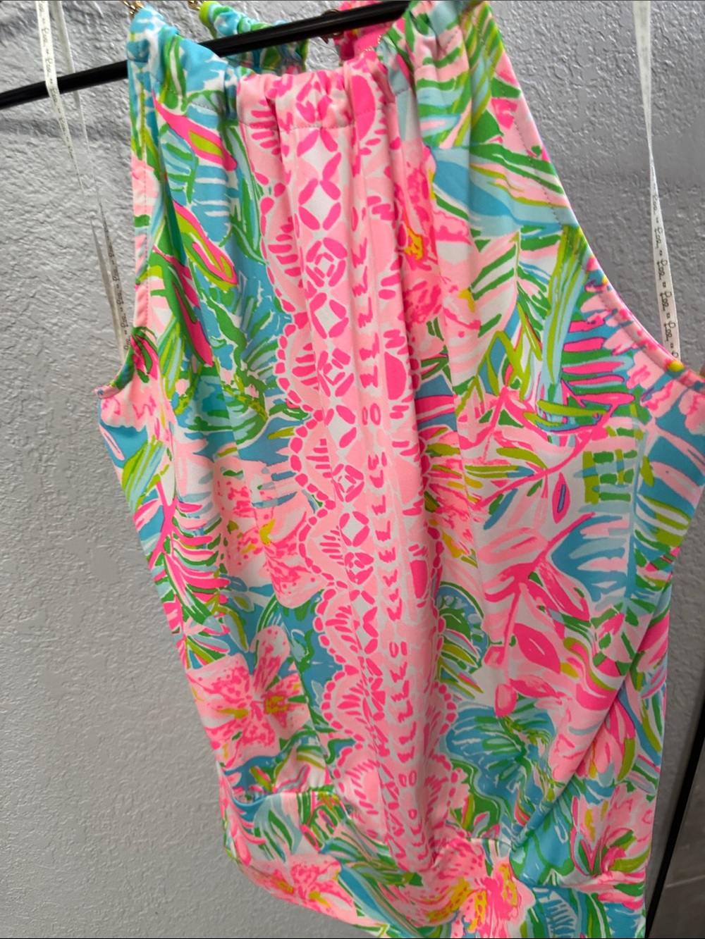 Lilly Pulitzer women's Pink, Blue & Green Chain-Halter Floral Top - Picture 2 of 6